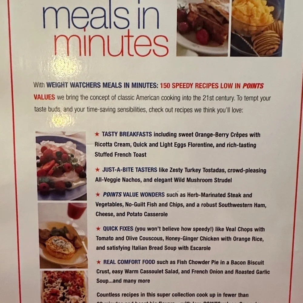 Weight Watchers Meals in Minutes Cookbook with Red and Blue Accents